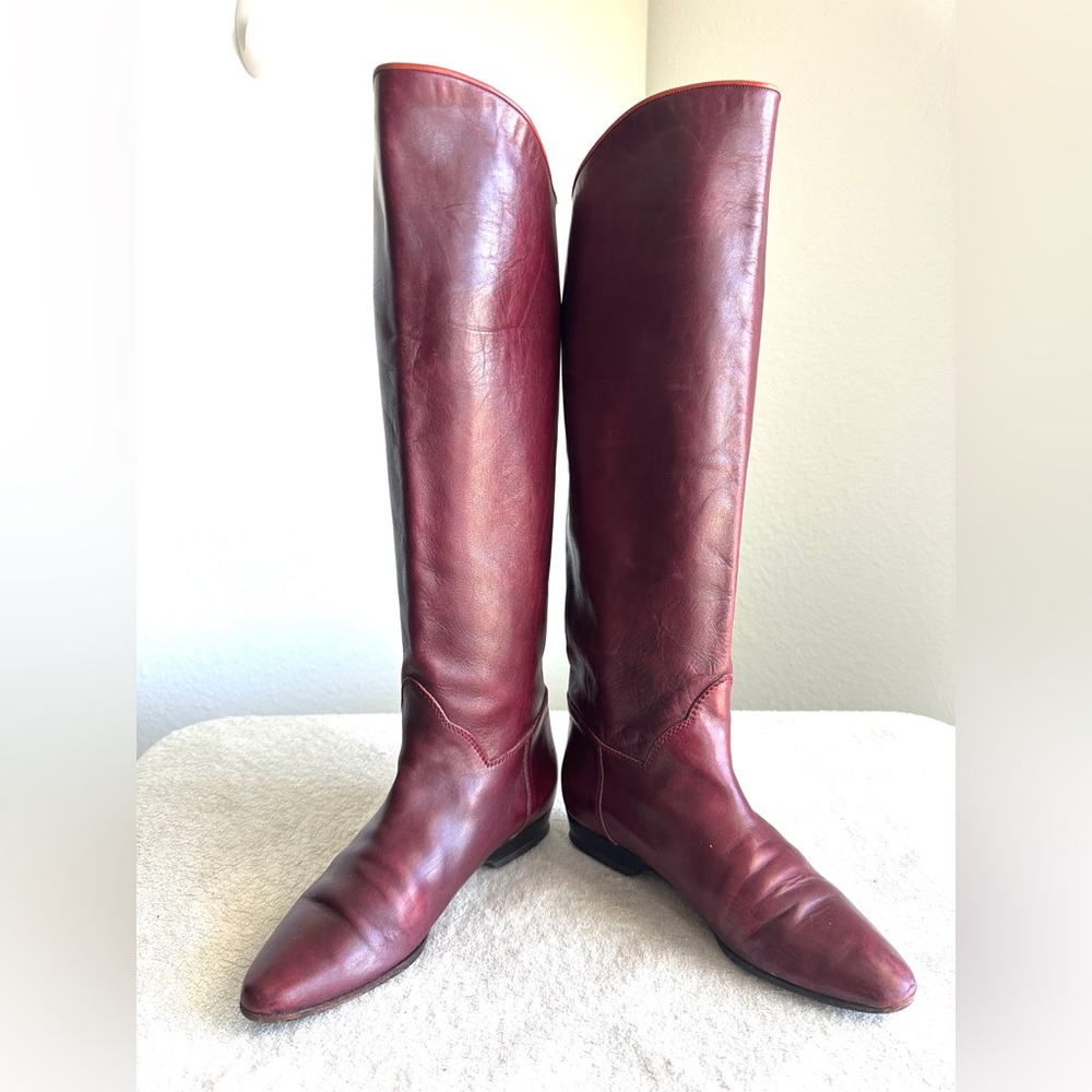 Yves Saint Laurent Tall Wine Leather‎ Boots 6 M Vintage YSL
